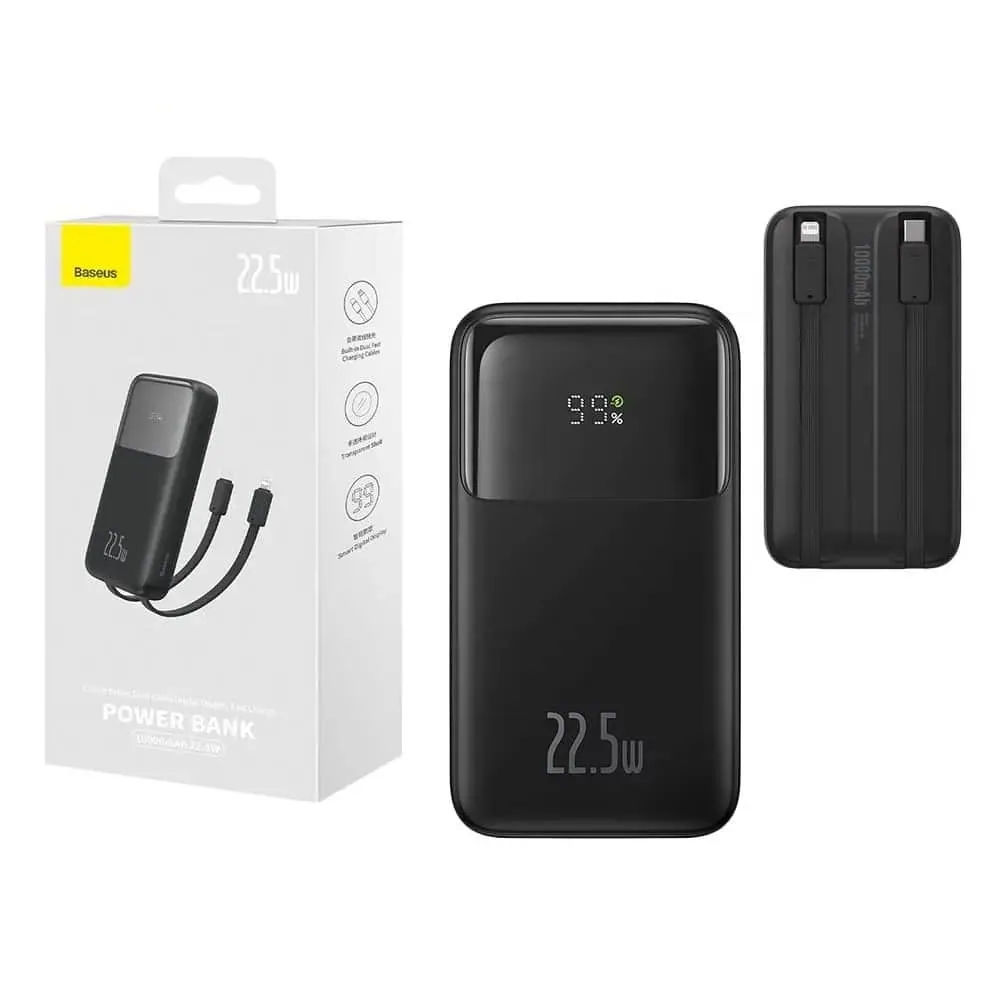 Baseus Comet Series 22.5W 20000mAh Dual Cable Digital Display Power Bank – Black Color